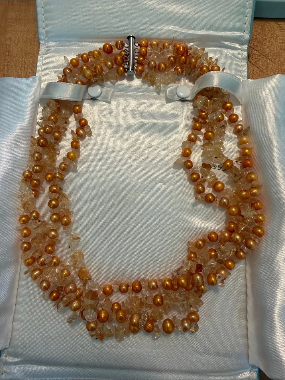 Ross-Simons 4 Row Twisted gold and pearl citrine Necklace